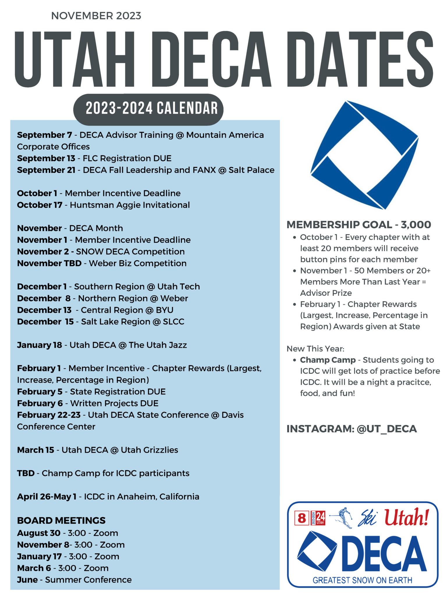 Calendar Utah DECA